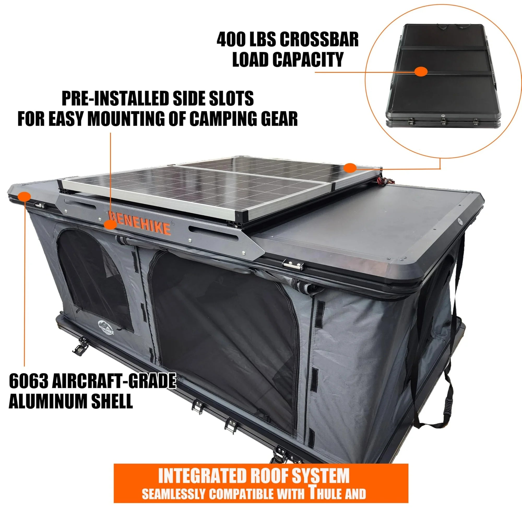 Premium XL ABS Hard Shell with Side Open Rooftop Tent, 3 to 5 Person, Rack Mounted 750+ lbs.