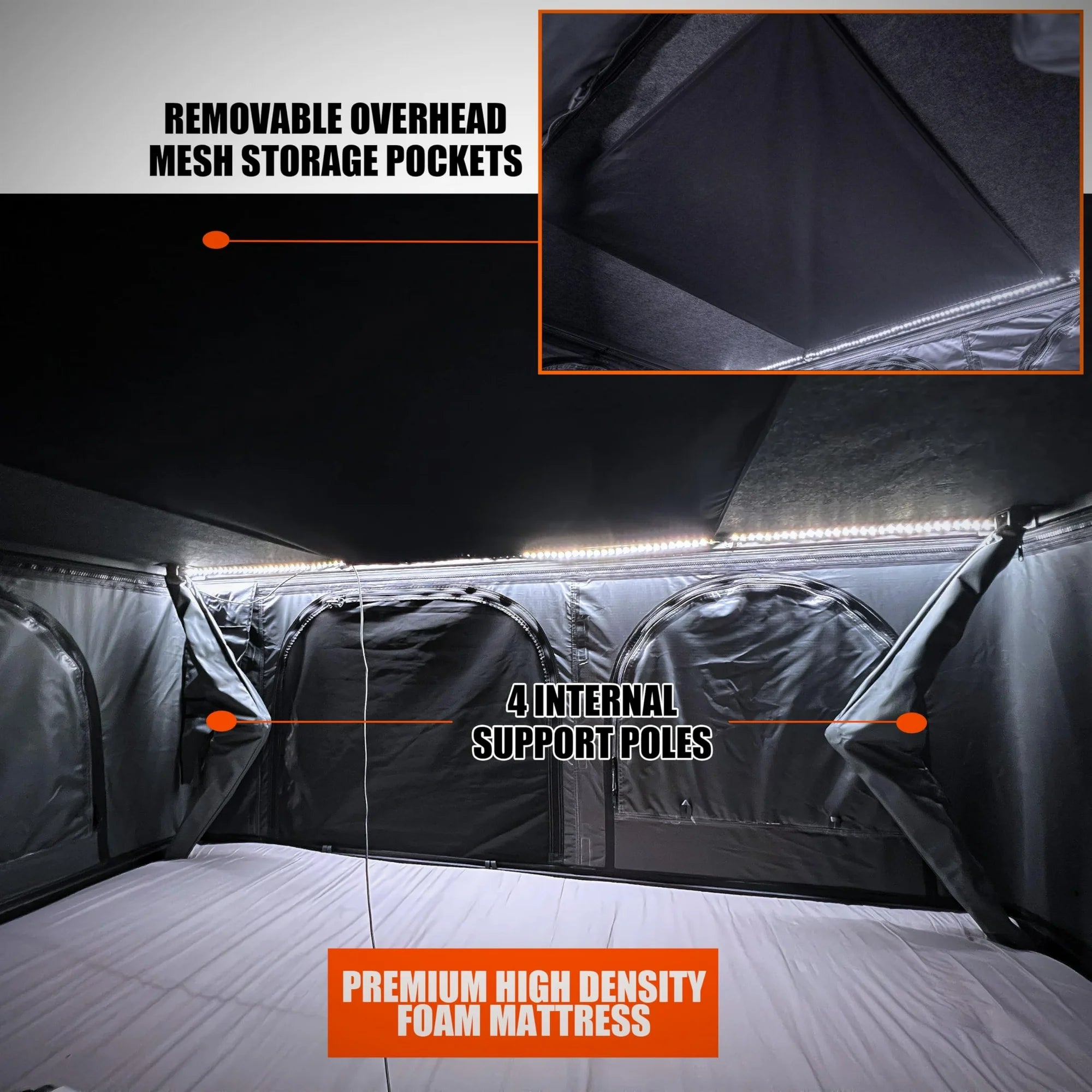 Premium XL ABS Hard Shell with Side Open Rooftop Tent, 3 to 5 Person, Rack Mounted 750+ lbs.