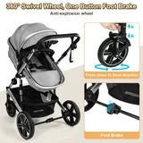Vomeast Baby Stroller, Foldable Aluminum Alloy Stroller with Reversible, Travel Stroller for Newborn Infant, Grey