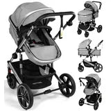Vomeast Baby Stroller, Foldable Aluminum Alloy Stroller with Reversible, Travel Stroller for Newborn Infant, Grey
