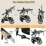 Vomeast Baby Stroller, Foldable Aluminum Alloy Stroller with Reversible, Travel Stroller for Newborn Infant, Grey