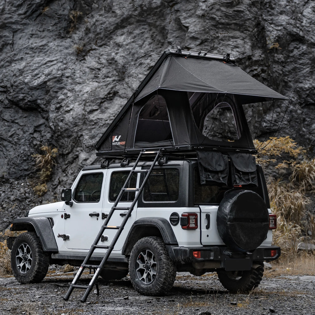 Naturnest Rooftop Tent Hard Shell, Easy Set Up Pop Up Tent for 2 Person Camping, Waterproof Windproof UV-Resistant Blackout Privacy 4 Season Tents for Truck, Jeep, SUV, Van, Trailer - Polaris Plus