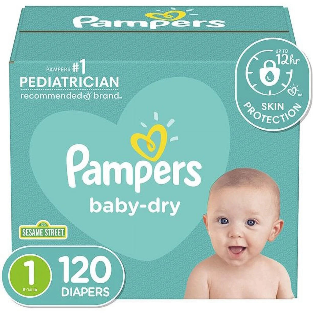 Diapers Newborn/Size 1 (8-14 lb), 120 Count - Pampers Baby Dry Disposable Baby Diapers, Super Pac