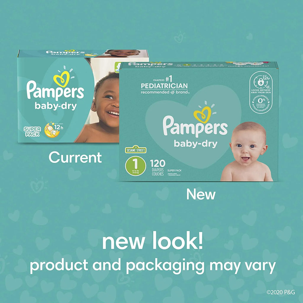 Diapers Newborn/Size 1 (8-14 lb), 120 Count - Pampers Baby Dry Disposable Baby Diapers, Super Pac