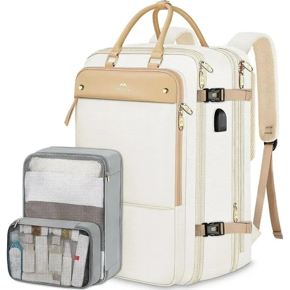 Matein Carry on Backpack, 52L Expandable Travel Backpacks with 2 Packing Cubes, USB Charging Port and Shoes Compartment for Women
