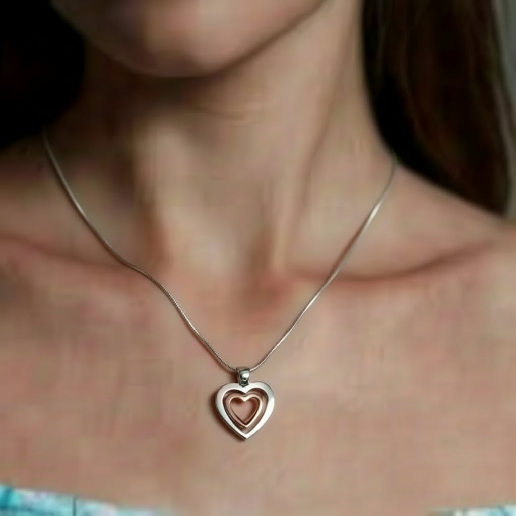 Amy and Annette Hypoallergenic 18K Gold Swarovski Crystal Heart Pendant Necklace, Two-Tone