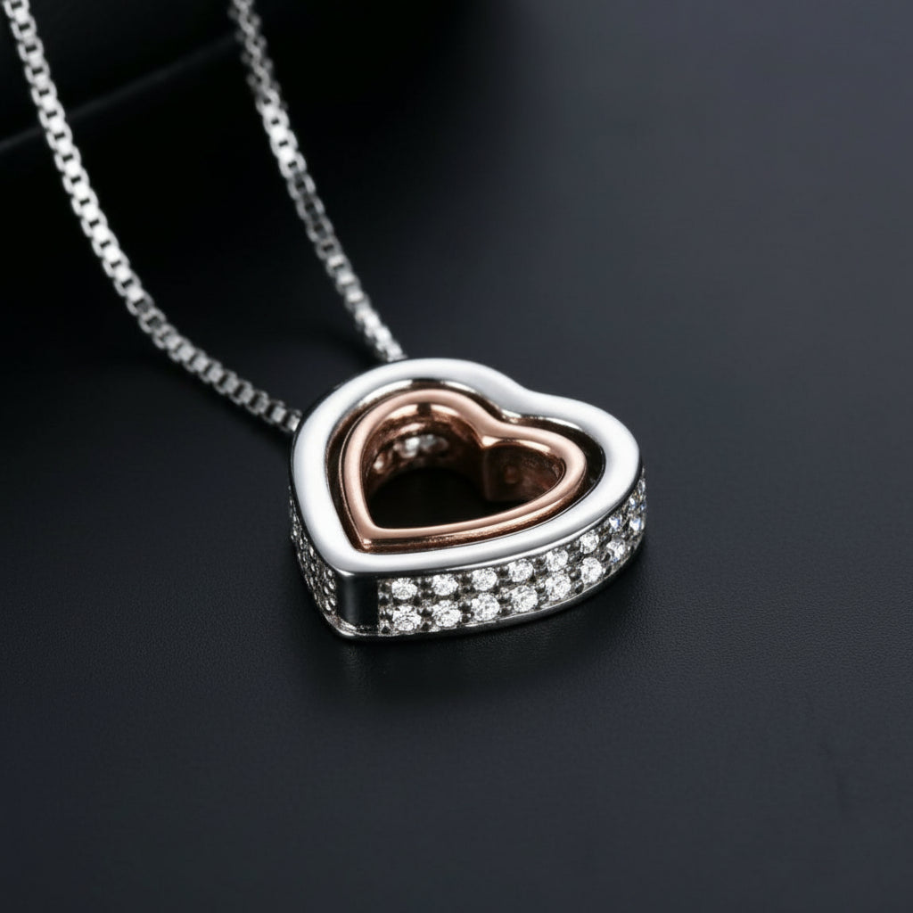 Amy and Annette Hypoallergenic 18K Gold Swarovski Crystal Heart Pendant Necklace, Two-Tone