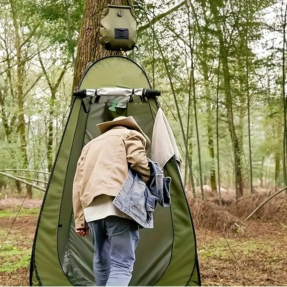 FANRUINA 2 Pack Pop Up Privacy Tent Camping Shower Set 5 Gallon Solar Shower Bag Waterproof Instant Setup For Hiking Fishing Beach Use Green Outdoor Shower Tent