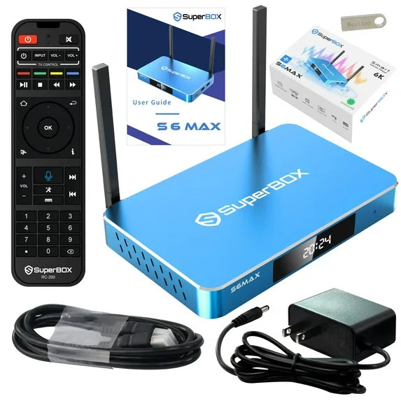 SuperBox S6 MAX Fully Loaded,2025 Newest Pack,4G+64G Powerful Smart Box,Time Shift, Parental Control Time,Super Powerful TV Box with Voice Remote Control,Ideal for Home
