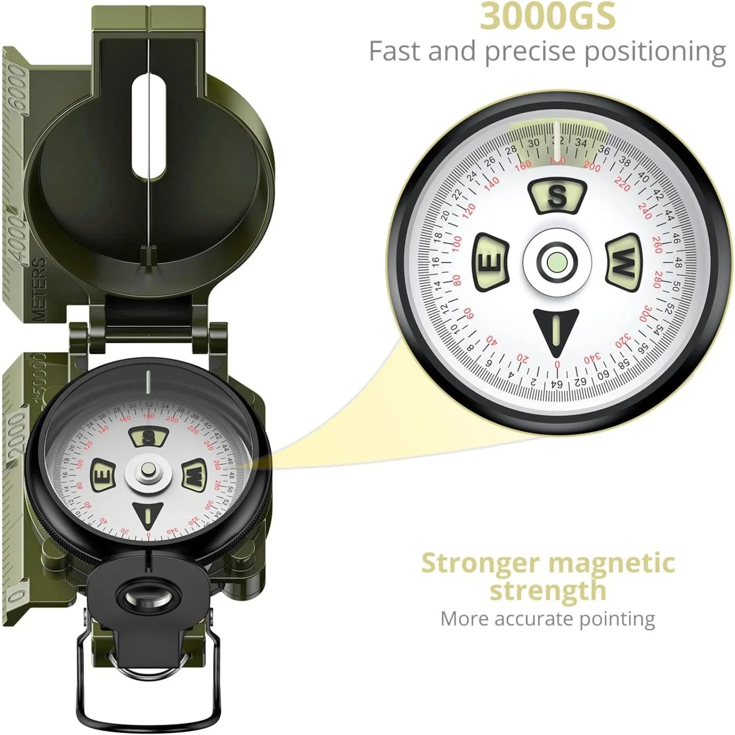 Hiking Compass with Clinometer, Strong Magnetic Intensity 3000 Gauss Professional Military Compass Waterproof Lensatic Compass with Carry Bag, Survival Compass for Hiking Camping Hunting (No ratings yet)
