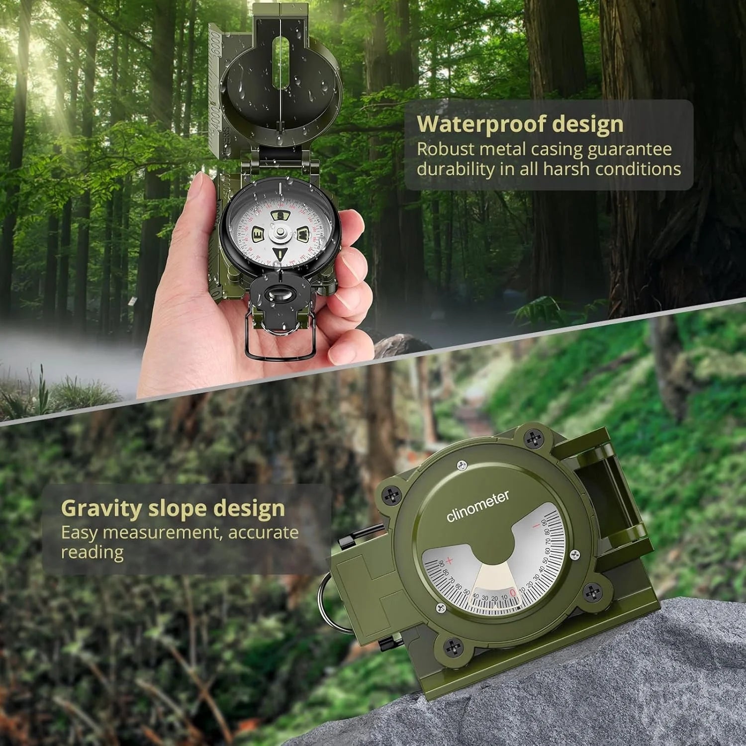 Hiking Compass with Clinometer, Strong Magnetic Intensity 3000 Gauss Professional Military Compass Waterproof Lensatic Compass with Carry Bag, Survival Compass for Hiking Camping Hunting (No ratings yet)