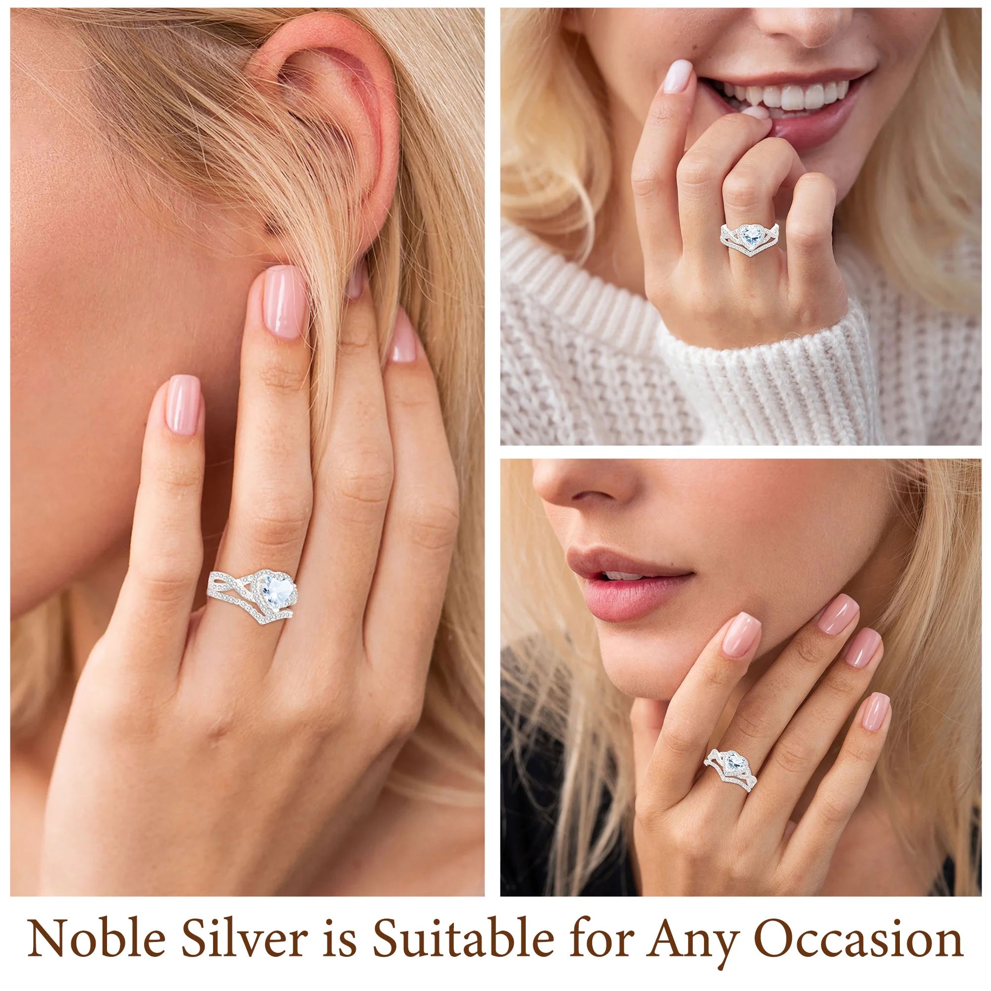 APSVO 18K White Gold Plated Love Heart Wedding Rings for Women CZ S925 Sterling Silver Eternity Promise Band Engagement Rings Set Birthday Christmas Jewelry Gifts Mom Girlfriend Stocking Stuffers