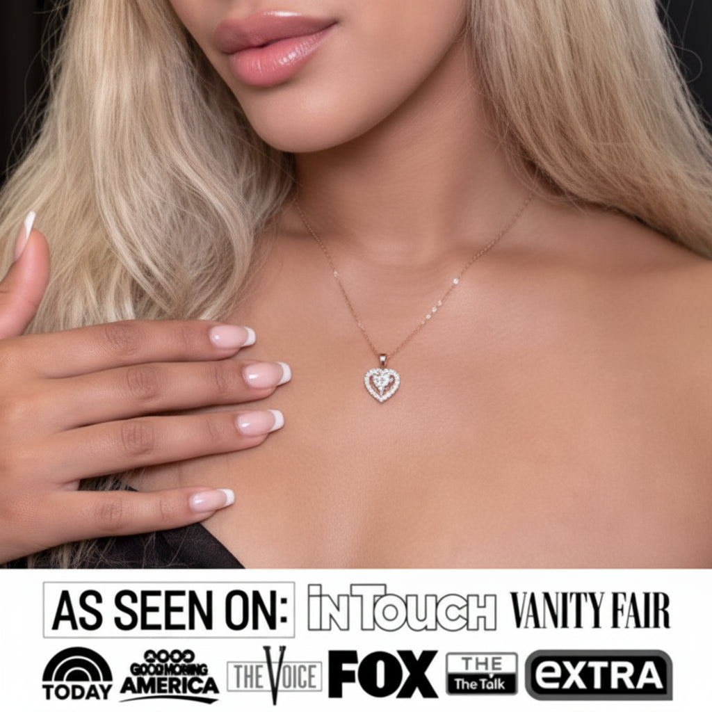 Cate & Chloe Amora 18k White Gold Plated Heart Pendant Necklace with Simulated Diamonds for Women