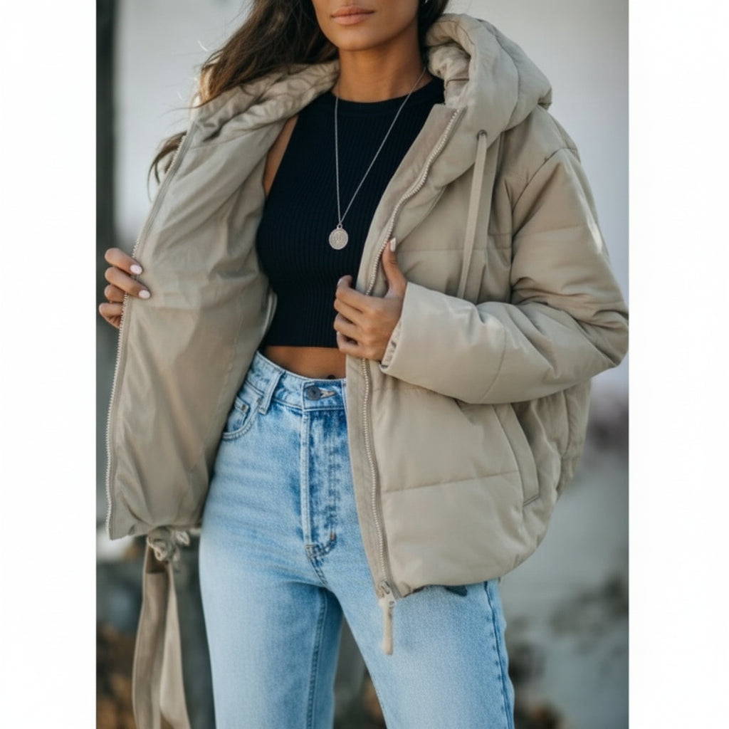 SHEWIN Womens Hooded Puffer Jacket Full Zipper Short Coat with Pockets Winter Warm Outerwear Petite