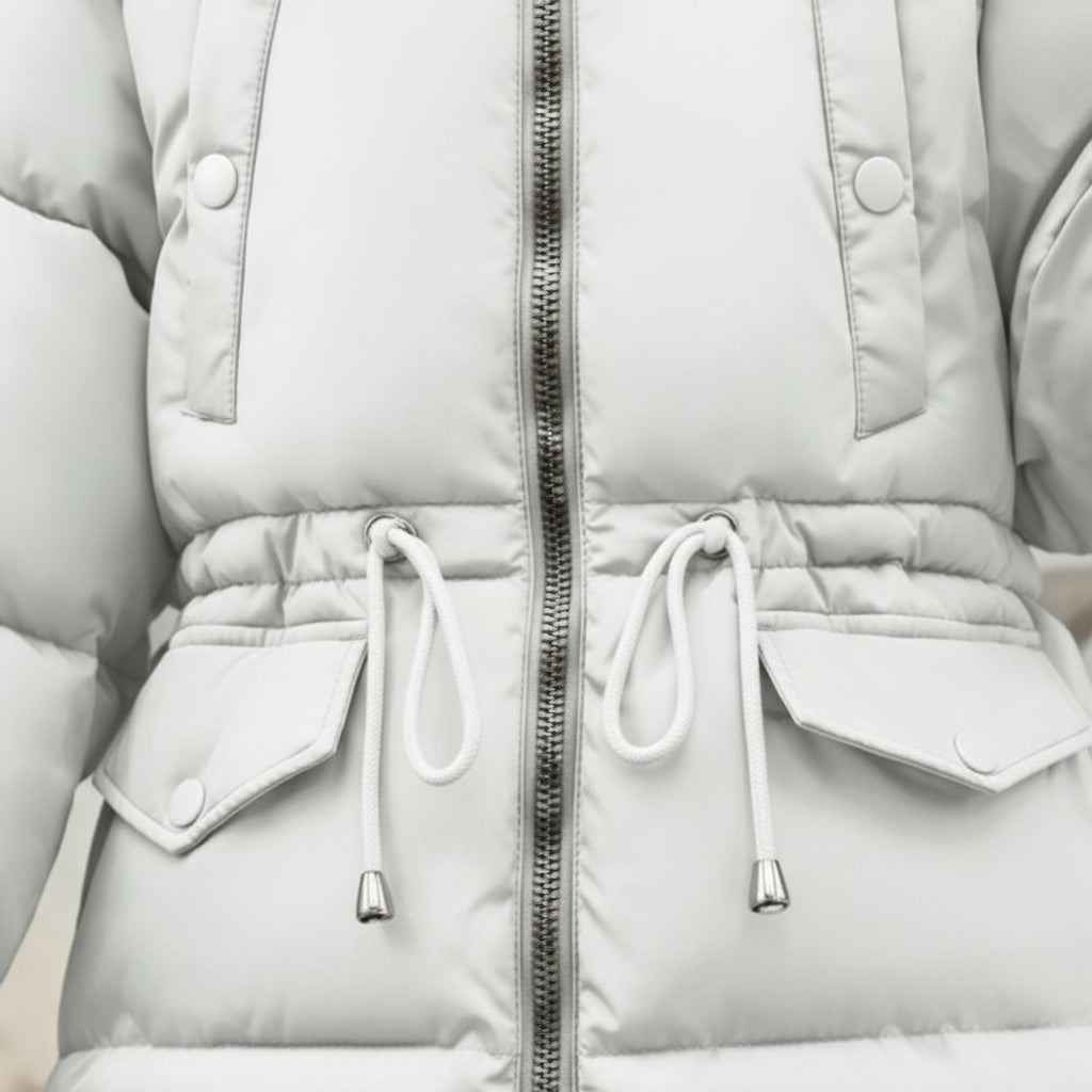 Long Puffer Coat Women Faux Fur Hood Bubble Puffy Down Jacket Winter Coat for Women (White M)