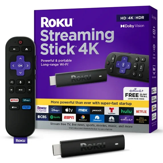 Roku Streaming Stick 4K - HDR & Dolby Vision Roku Streaming Device for TV with Voice Remote & Long-Range Wi-Fi - Free & Live TV