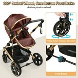 Vomeast Baby Stroller, Foldable Aluminum Alloy Stroller with Reversible, Travel Stroller for Newborn Infant, Brown