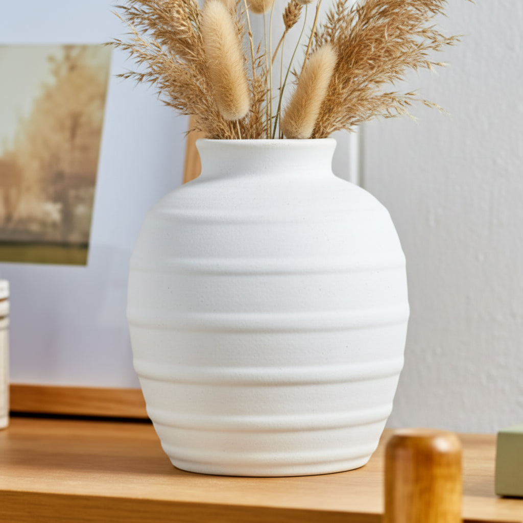 Better Homes & Gardens White 8-Inch Textured Ribbed Ceramic Vase