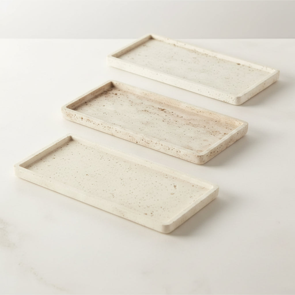Organic Edge Porous Stone and Rugged Texture Unique Bath Accessories,Travertine Wastebasket